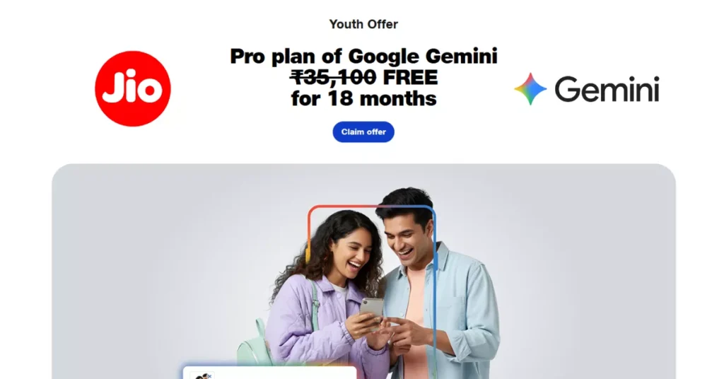 Jio Google Gemini Pro offer, Jio Gemini Pro free plan
