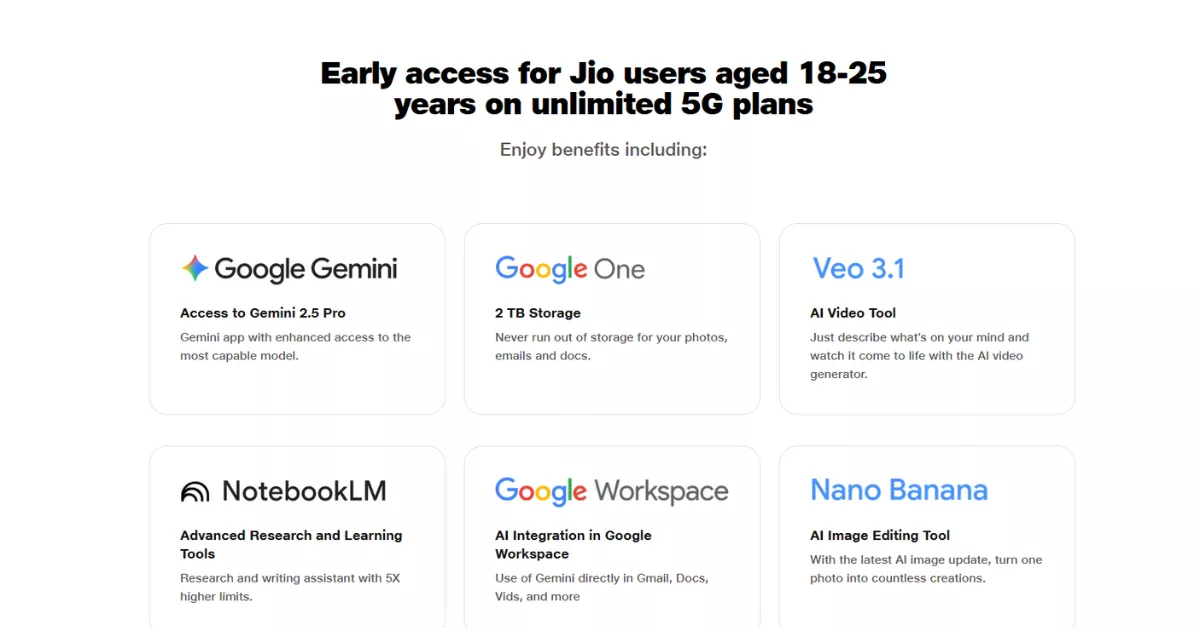 Jio Google Gemini Pro offer, Jio Gemini Pro free plan
