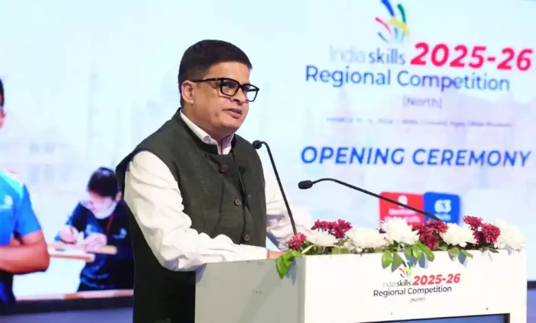 Iनॉर्थ जोन इंडिया स्किल रीजनल प्रतियोगिता, ndia Skills competition agra, NSDC north zone skill competition, Jayant Chaudhary skill development event, Agra skill development news, IndiaSkills regional competition 2026, youth skill competition India, Agra Sur Sadan event news, skill development ministry program India