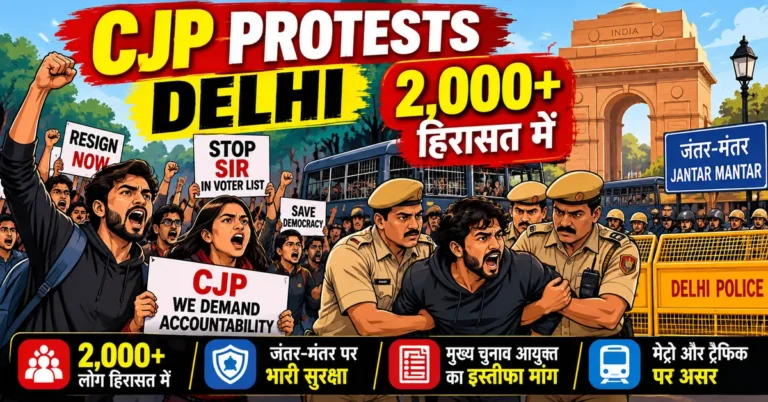CJP Protests Delhi: 2,000 से ज्यादा हिरासत में, जंतर-मंतर पर भारी सुरक्षा CJP protests Delhi, CJP protest today, Delhi CJP protest 2026, Cockroach Janta Party, CJP Delhi news, Jantar Mantar protest, Delhi protest news today, Gyanesh Kumar resignation demand, Chief Election Commissioner protest, SIR voter list controversy, Special Intensive Revision news, Delhi police detentions, Delhi protest October 10 2026, CJP latest news, voter list revision India, Delhi traffic restrictions, Delhi Metro protest update, election transparency India, CJP protest latest update