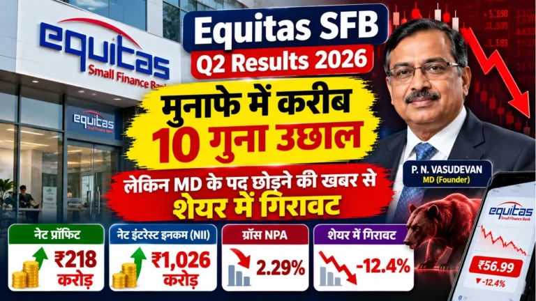 equitas sfb, Equitas Small Finance Bank, Equitas SFB news, Equitas SFB Q2 results 2026, Equitas Small Finance Bank share price, Equitas SFB share news, Equitas SFB net profit, Equitas SFB NII, Equitas SFB GNPA, P N Vasudevan resignation, Equitas Small Finance Bank latest news, इक्विटास स्मॉल फाइनेंस बैंक, इक्विटास बैंक शेयर, इक्विटास बैंक तिमाही नतीजे, इक्विटास बैंक मुनाफा