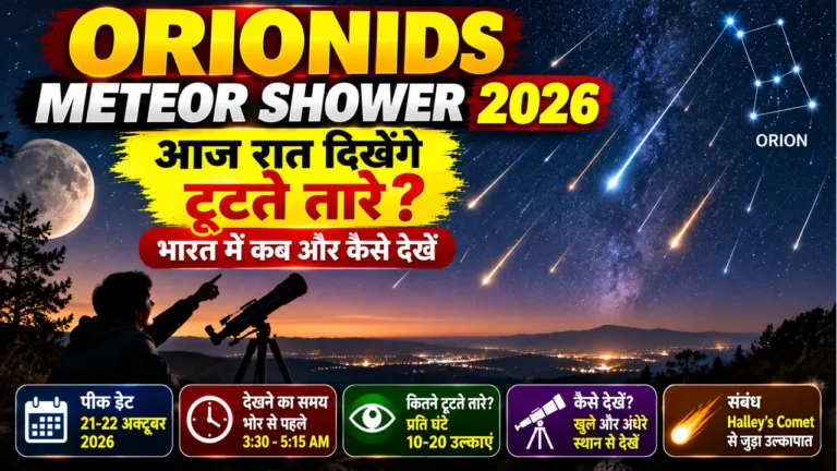 Orionids Meteor Shower 2026, Orionids Meteor Shower India, Orionids Meteor Shower Date, Orionids Meteor Shower Time in India, आज रात टूटते तारे, ओरायोनिड्स उल्कापात 2026, Halley’s Comet, Shooting Stars 2026, Meteor Shower October 2026, Orionids Peak Time