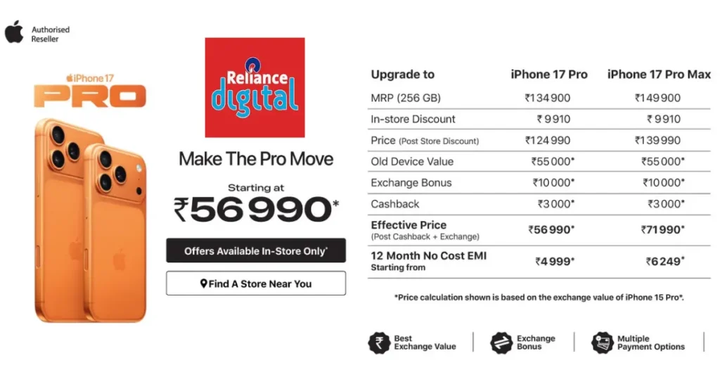 Reliance Digital iPhone 17 Pro: ₹6,000 Discount और नई कीमत Reliance Digital iPhone 17 Pro, iPhone 17 Pro Reliance Digital, iPhone 17 Pro price Reliance Digital, Reliance Digital iPhone 17 Pro offer, iPhone 17 Pro discount, iPhone 17 Pro HDFC offer, iPhone 17 Pro price India, iPhone 17 Pro 256GB price, iPhone 17 Pro 1TB price, iPhone 17 Pro specifications, iPhone 17 Pro camera, iPhone 17 Pro A19 Pro, iPhone 17 Pro deal, iPhone 17 Pro discount India, Apple iPhone 17 Pro offer, iPhone 17 Pro EMI offer
